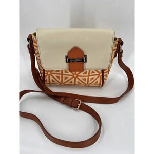 Spartina 449 Prestwick Hipster Crossbody Bag Orange White Linen Leather Purse